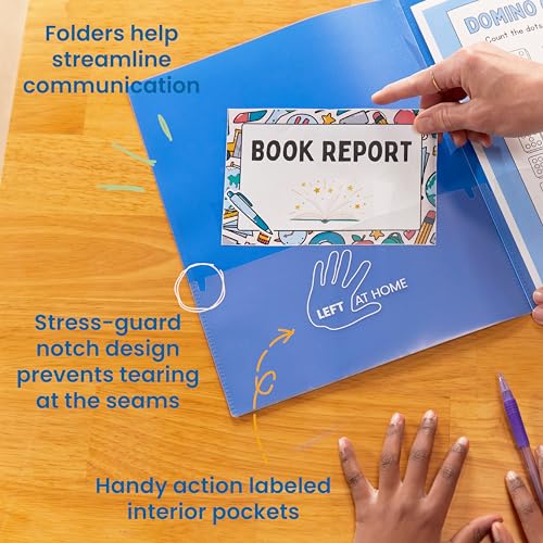 Image of ECR4Kids 2-Pocket Parent-Teacher Classroom Communication Folder, School Supplies, Blue, 36-Piece