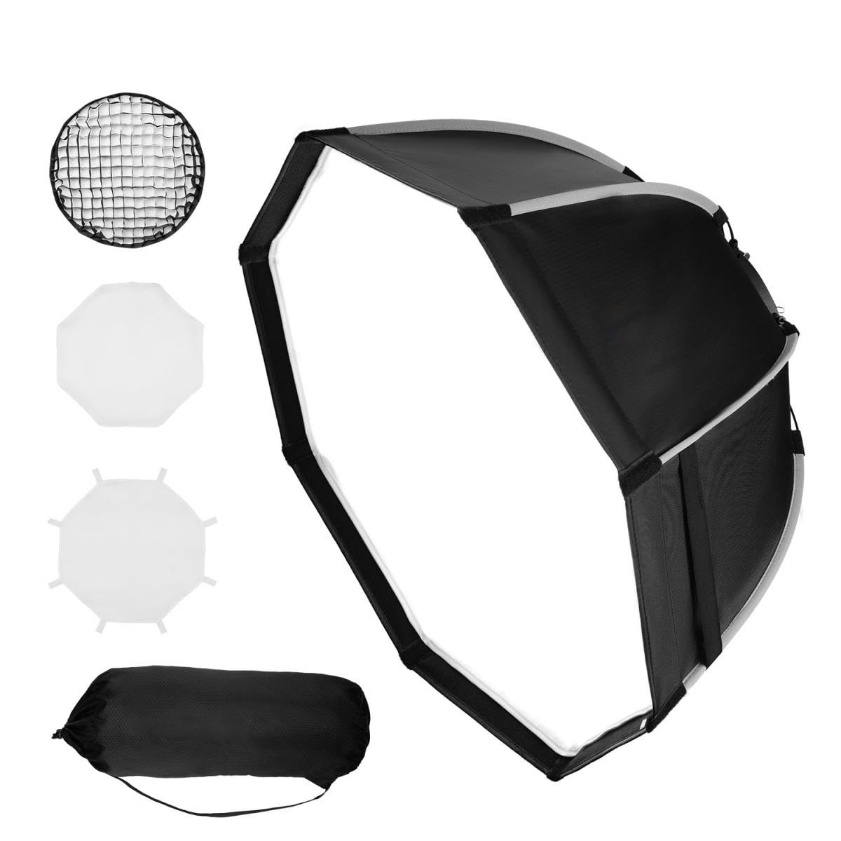 Double O1 K&F Concept 90m Foldable Portable Bowens Mount Octagon SoftBox for Studio Flash Strobe LED Lights | Quick Release System | Carrying Bag + Grid (2nd Generation) | 1-Yr Warranty