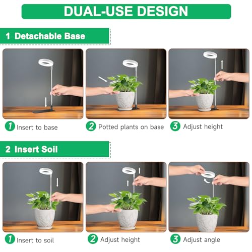 Image of Aokrean Halo Grow Lights for Indoor Plants, Full Spectrum with Base 5 Pack | 3.5in White Growing Lamp for Small Plants Herbs, Desk /Plug Install, 6.5-26in Adjustable, 3 Spectra, Auto Timer, Dimmable