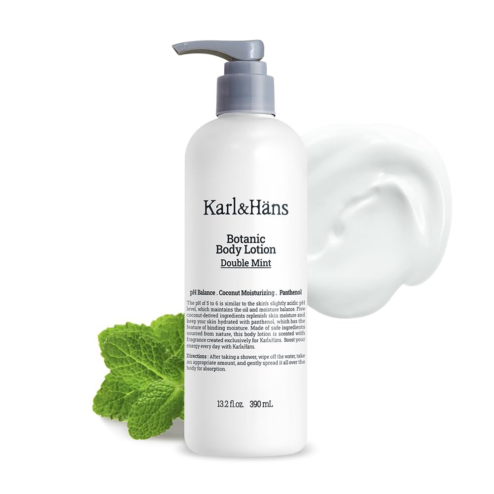 Karl&Hans Botanic Body Lotion Double Mint, Fresh Revitalizing Body Lotion - Invigorating Eucalyptus and Mint Fragrance - Non-Greasy Formula, 13.2 fl oz