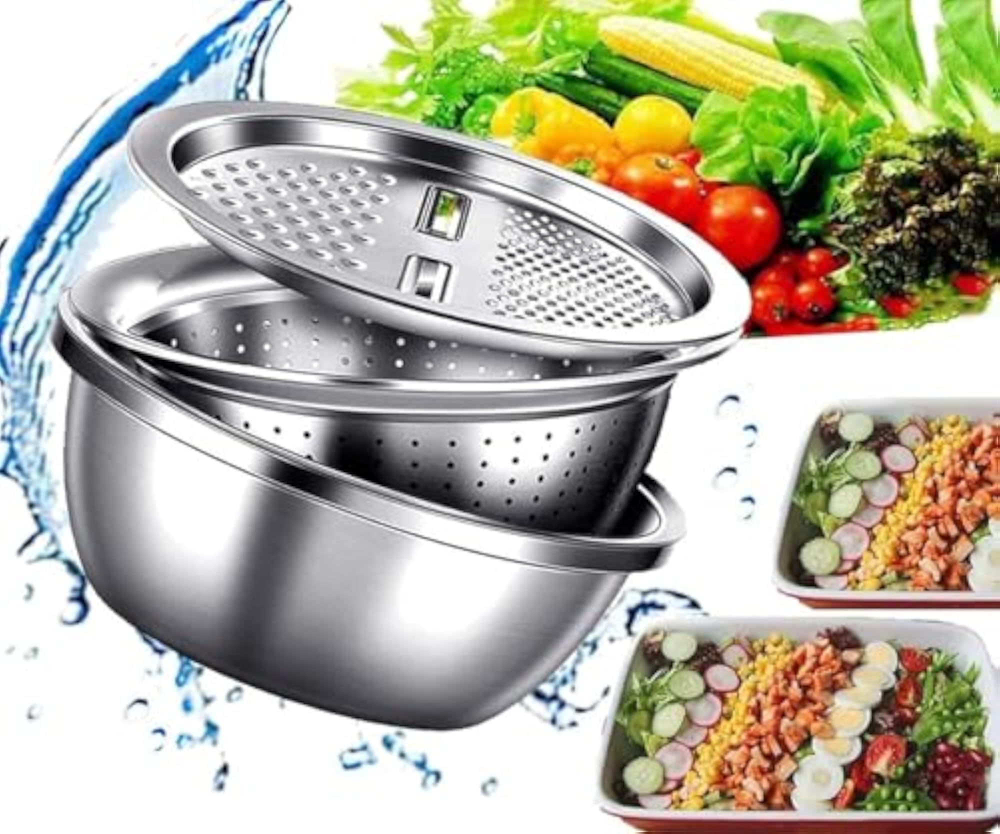 3 in 1 Multifunctional Thicken Stainless Steel Basin Grater Set