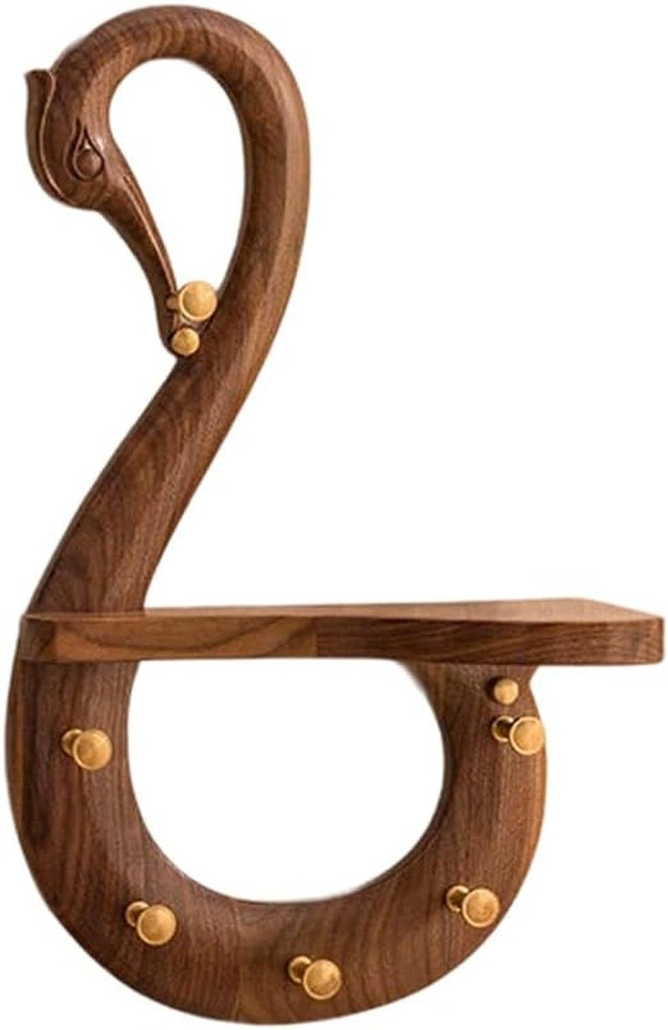 Swan Shaped Wood Wall Hook Coat Rack Brass Finish Mount Left Side Walnut Hanger Rail Mounted Decorative Hooks for Hanging Coats Jackets Clothes Hats Backpacks i, Brown, right