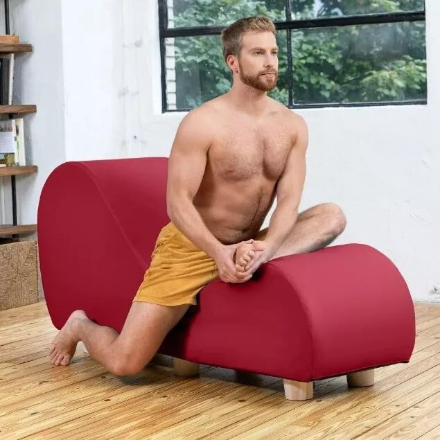 Image of Faux Leather Yoga Stretch Chair Couch - Play, Relax & More | Love Seat for Couples, Fun, & Flexibility! (Faux Leather - Claret Red)