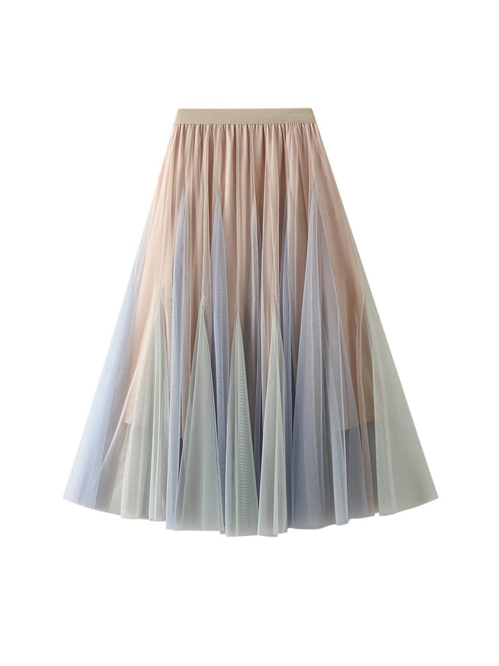 Dninmim Gonna lunga da donna in tulle plissettata con patchwork a vita alta in rete