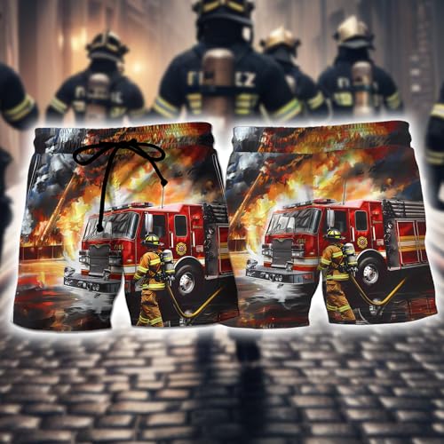 Fire Fighter Men's Swim Trunks - Fireman Mens Swim Trunks with Mesh Lining Swimwear Bathing Suits Set 673