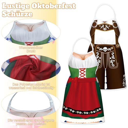 wlertcop Oktoberfest Mardi Gras Apron Couples, 2 Schürze Kochschürze Lustige Grillschürze für Männe Damen, Verstellbare Küchenschürze für Freien, Kochen, Gärtnern, Keramikkunst und mehr