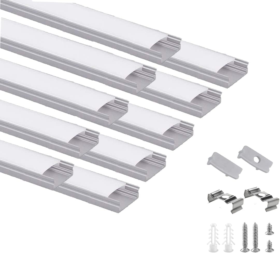 Besseto LED Profile U Shape, 10 x 1.5m LED Aluminum Profile, LED Strip Light Diffuser Profile Channel with Milky Cover, End Caps and Mounting Bracket, Aluminum Profile for LED Strip