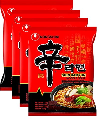 Nongshim Shin Ramyun Korean Style Spicy Noodle Soup Instant Noodles, 4.23 oz ℮ 120 g, 4 Pack