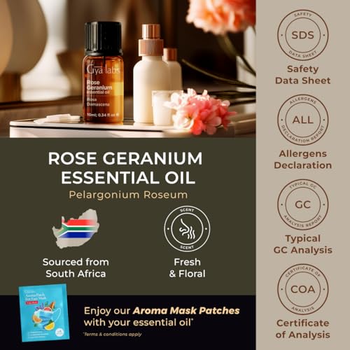 Image of 100% Pure Rose Geranium Essential Oil - 0.34 Fl Oz - Rose Geranium Oil for Hair, Skin, Diffuser, Aromatherapy & DIY Candle Making Scent