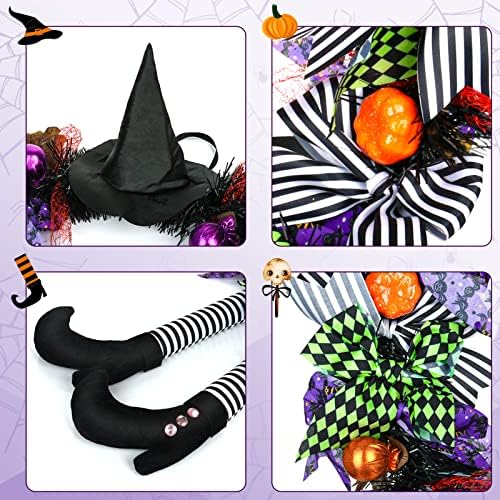 Witch Halloween Wreath with Hat Legs Pumpkin Door Wreath,Hanging Halloween Decoration,Halloween Wreath for Front Door Home Party Decor 35cm*60cm