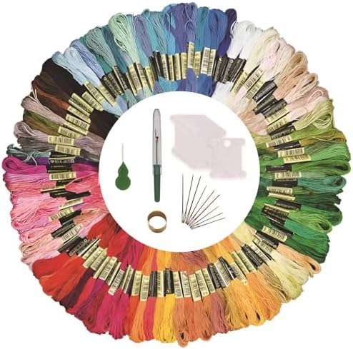 Embroidery Floss Kit - 100 Colors Thread for Cross Stitch + 22 Accessories, Sewing Thread for Bracelet and Friendship Crafts (100 Bags)