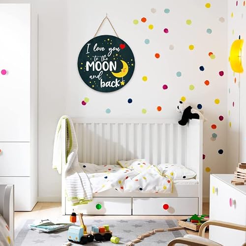Zdalexf Bedroom Sign, Love You To The Moon And Back Wood Sign Wall Decor, Moon Star Round Wooden Door Hanging Decor, Family Love Words Art Plaque For Children Wife Nursery Baby Room 12'' #TOP6