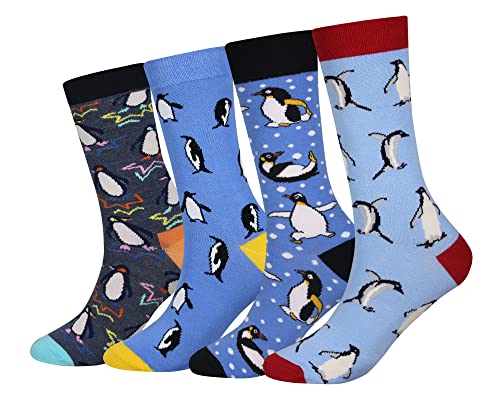Wish Island Mens 4/5 Packs Music Penguin Gift Crazy Animal Socks Novelty Casual Dress Socks (Music Penguin - 4 pairs)