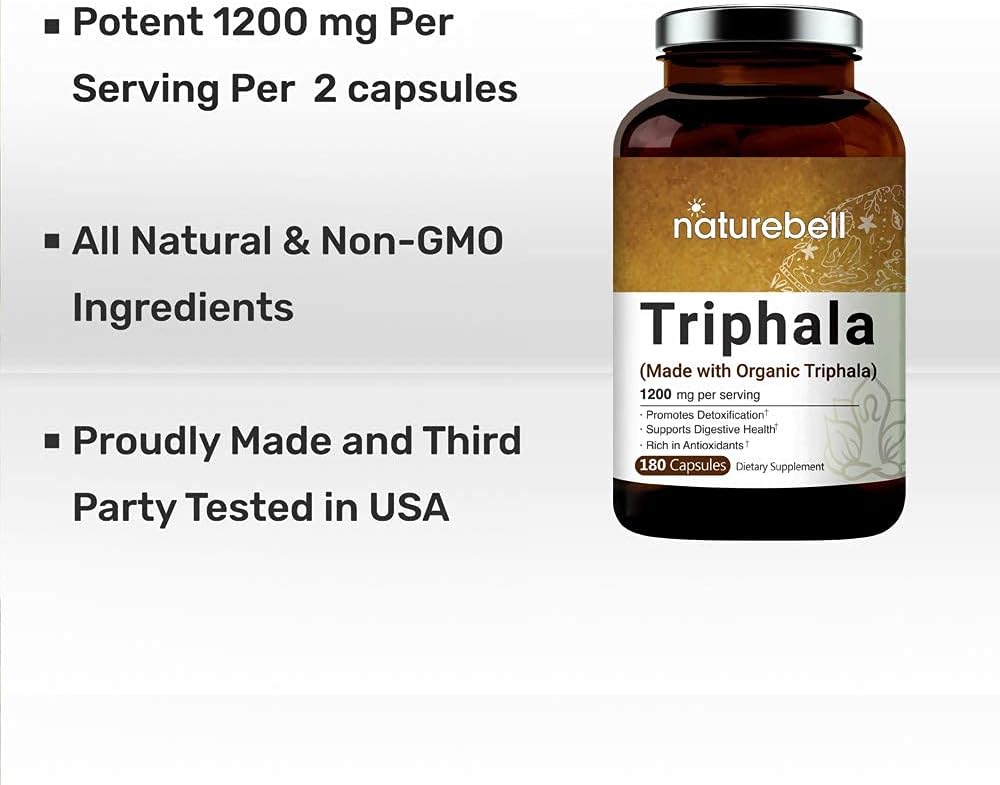 NatureBell Triphala Supplement (Made with Organic Amla, Bibhitaki and Haritaki Fruit Complex), 1200mg Per Serving, 180 Capsules, Powerfully Supports Digestive Health, Weight Loss and Fat Burn : Health & Household