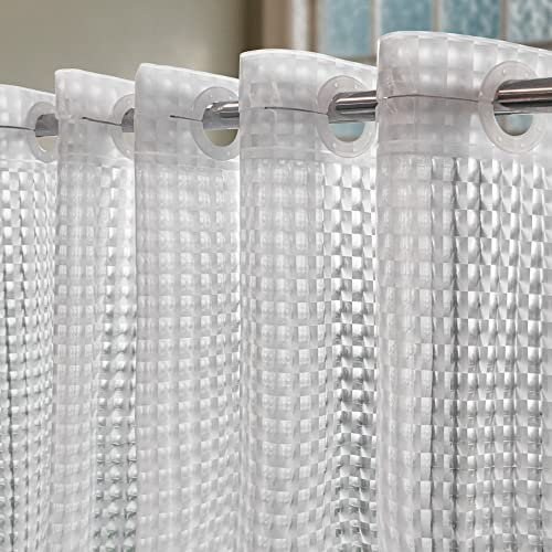 Image of No Hook Shower Curtain or Liner - 8G Heavy Duty Grid Bathroom Shower Curtain No Hooks Required, Waterproof Plastic & PVC Free, Standard Size 71 x 74, Square