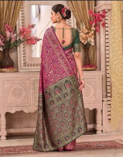 Image of Yashika Women's Banarsi Silk Saree with Blouse Piece for Traditional Ethnic Wear Sari