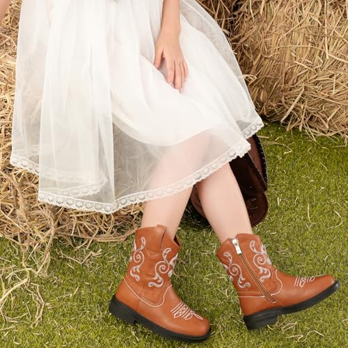 kkdom Cowboy Boots Cowgirl Boots for Toddler Little Boys Girls Kids Western Boots Square Toe Mid Calf Riding Boots2