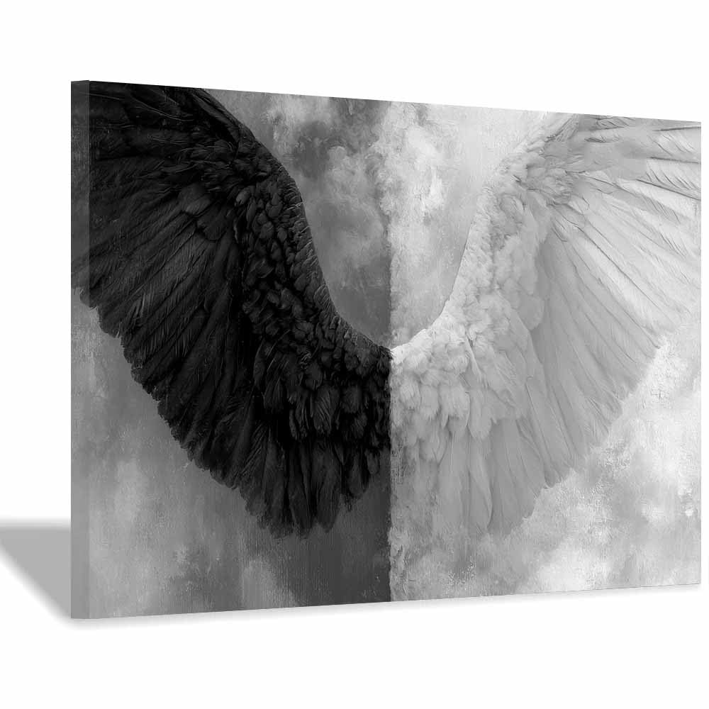 HOQIU Black And White Pictures For Walls Monochrome Wings Print prints for walls, canvas wall art, for Living Room Bedroom Bathroom Home Office Wall Decoration(Multicolor)-70x100cm Framed