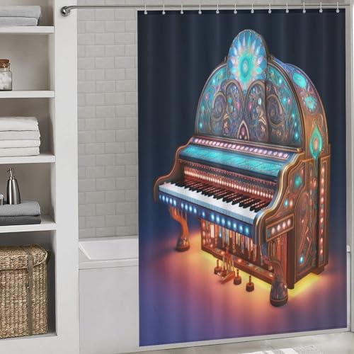 Rideau de douche piano en polyester lavable imperméable pour baignoire 152x183cm