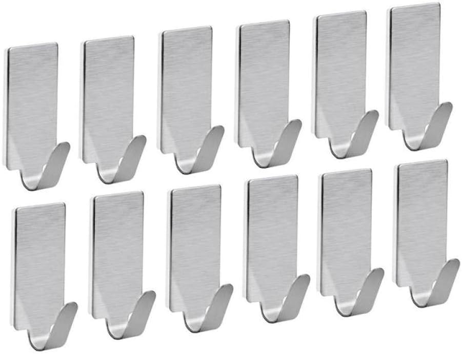 12/6pcs Adhesive Stainless Steel Towel Hooks Towel Racks Wall Hooks for Kitchen Bathroom Self-Adhesive Stainless Steel Hook,12 Pcs