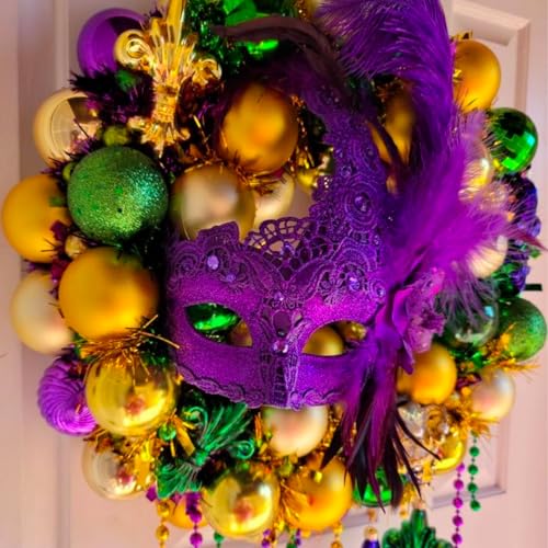 Image of PartyWoo Purple Gold and Green Balloon Arch Kit Garland 140pcs Different Sizes of 18 12 5 Inch Pearl Purple Gold Green Confetti Balloons for Mardi Gras Carnival Masquerade Birthday Party Decorations