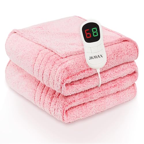 JKMAX Heated Electric Blanket Queen Size - 84"x90" Flannel Heating Blanket with 10 Heating Levels & 5 Time Settings Over-Heat Protection, Winter Warmer for Adults with ETL Certification(Pink)