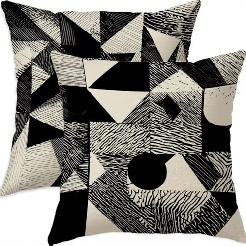 Housse coussin 55x55cm lin vintage noir imperméable lot de 2 D429
