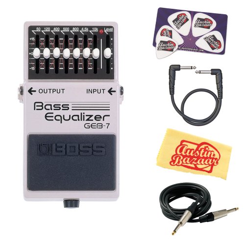 Boss GEB-7 Bass Equalizer Bundle with Gearlux Instrument Cable, Patch Cable, Picks, and Austin...