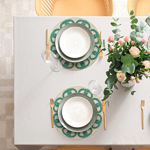 Homebia Designs Handmade Beaded Placemat Charger, 13 Inch Round, Beautiful Decorative Dining Table Placemat For Your Dinner Table Décor - Teal Silver #TOP2