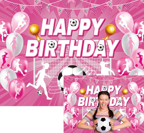 XCKALI Sfondo rosa a tema calcio compleanno calcio buon compleanno ragazze fotografia Bckdground rosa calcio sport feste decorazioni 1,8 x 1,2 m