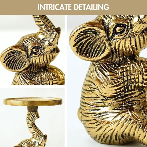 Image of BEHOMA Baby Elephant Candle Holder with Jasmine Scented Candle Jar | Handcrafted Gold Aluminum Gift Set with Natural Wax Candle for Home Decor, Housewarming, Christmas & Wedding Gifts