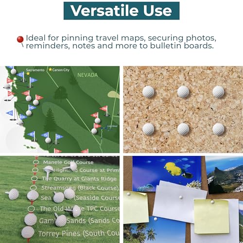 Image of Golf Ball Push Pins for Cork Boards and Maps, Designed in The USA, Golf Ball Pins, Set of 10