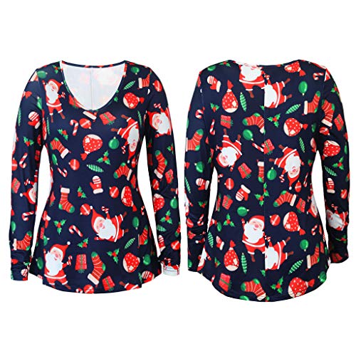 Blusa feminina de manga comprida com gola em V para festa de Natal e camisa casual elástica