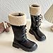 Kids Winter Boots Fur Lined Combat Mid Calf Lace Up Boots Fashion Casual Anti Slip Chunky Warm Shoes for Girls