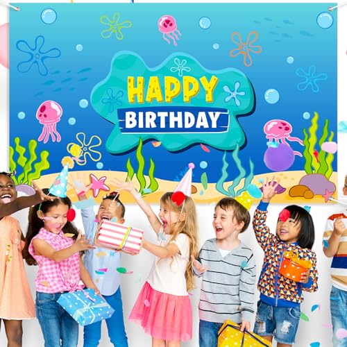 Fondo de Fiesta Feliz Cumpleaños Tema Océano 73x43 Pulgadas miniatura 3