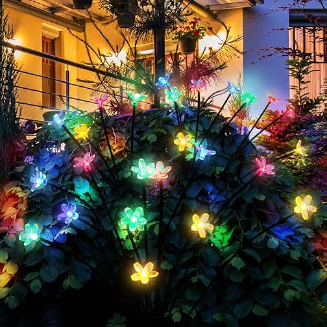 4 Pcs Solar Firefly Lights for Garden Swaying Lights Decoration Outdoor Garden Fairy Light for Yard Pathway Patio Lawn Waterproof Firefly Stake for Outside Holiday Decor(Flower)