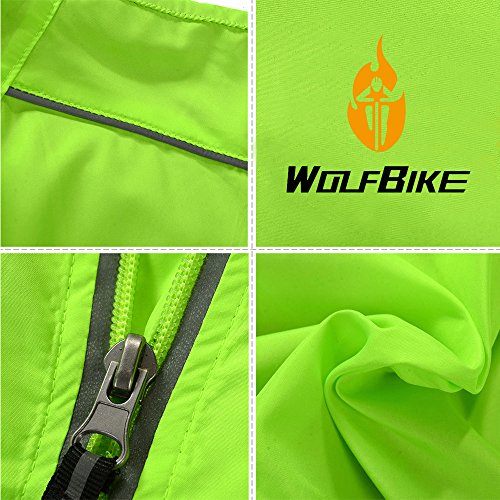 WOLFBIKE Cycling Jacket Men Women Showerproof Long Sleeve T-Shirt Ultra-light Bicycle Wind Coats (Green, L)