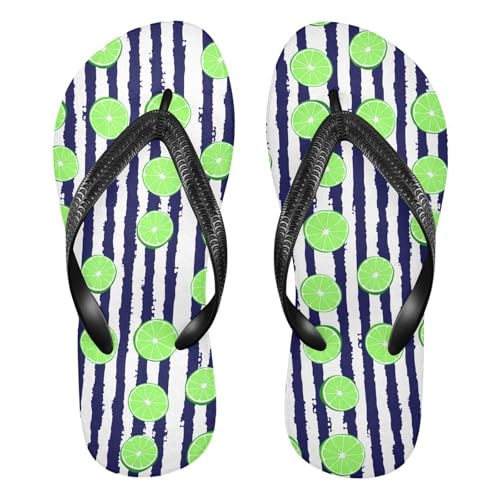 Sinestour Lime Blue Stripe Flip Flops for Beach Thong Sandals Anti-slip Lightweight Beach Slippers for House Indoor Outdoor