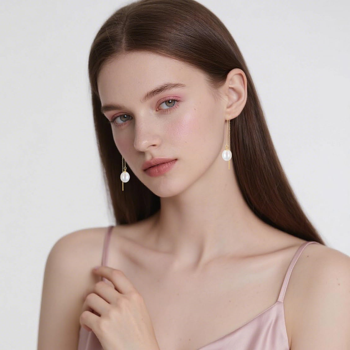 Gift for Women, Freshwater Pearl Drop Earrings for Women, Long Dangle Earrings, Natural Pearls, 925 Sterling Silver Chain, Jewelry Gift for Wife, Mother, Brides, Girlfriend - Image 3