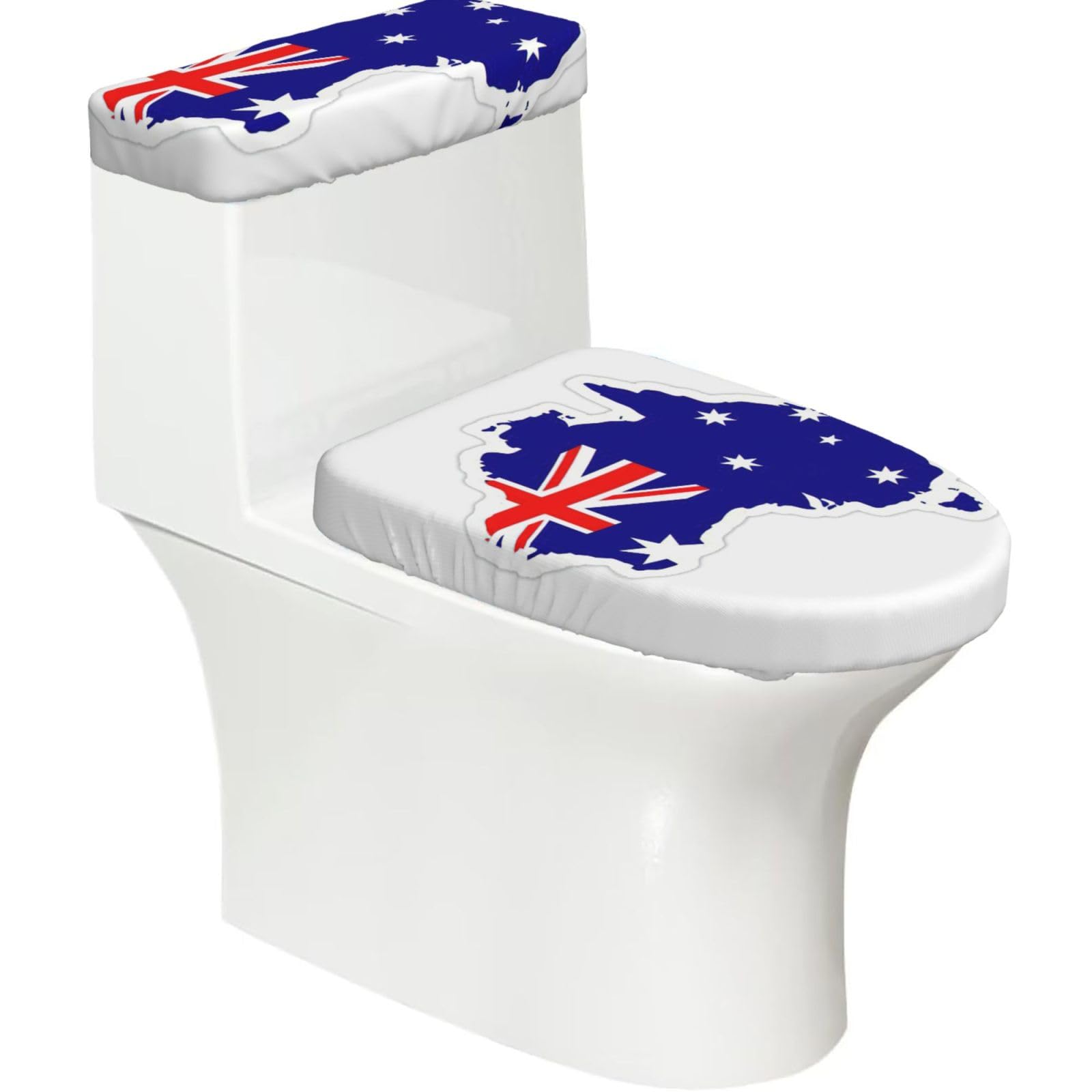 Australian Flag Map Print Toilet Lid Cover And Tank Lid Cover For Bathroom With Elastic Bottom, Bathroom Decoration