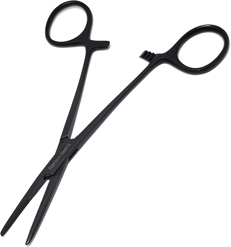 Half Serrated Locking Hemostat Forceps 5.5" (14cm) Ideal for Ideal for Hobby Tools, Electronics, Fishing, Nurse, Premium Quality (Black)