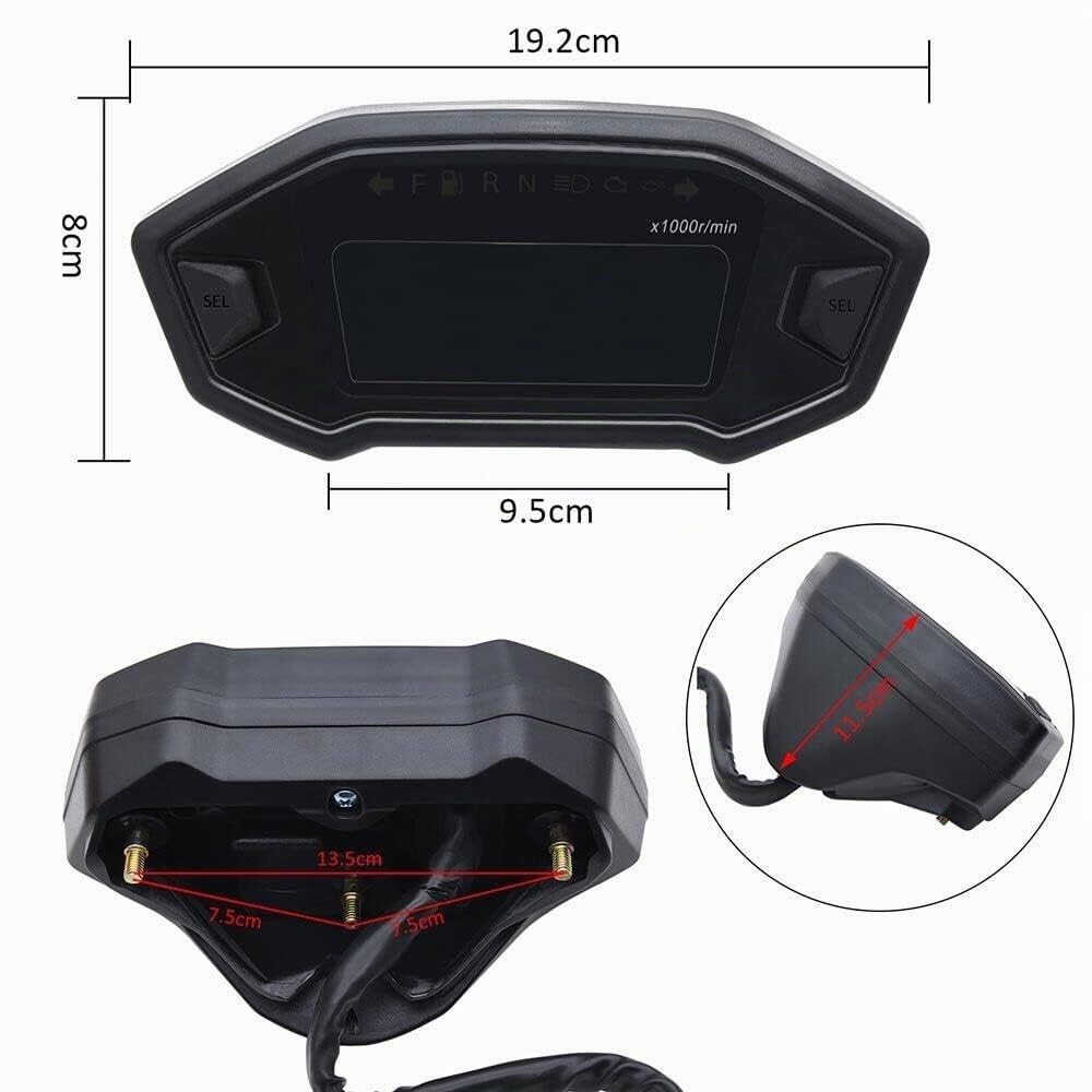 Geloo 0~12000r/min Tachimetro Moto Universale LCD digitale Retroilluminazione Moto Tachimetro Impermeabile Contachilometri Calibro 0-199km/h per 1,2,4 cilindri
