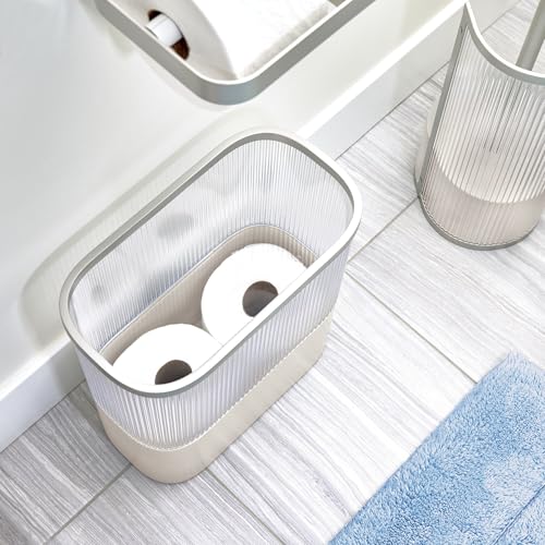Image of iDesign Fluted Plastic Bathroom Trash Can, Clear /Satin /Gray | Storage for Toilet Paper