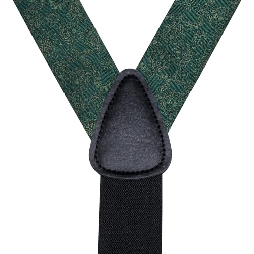 Image of Hi-Tie Men's Suspenders and Tie Set Silk Adjustable Elastic Y Braces with Strong 6 Clips Pocket Square Set