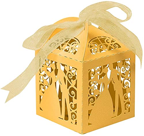 Vinayakart Paper 50 Pcs Wedding Candy Boxes Couple Design Luxury Laser Cut Party Wedding Favor Ribbon Candy Boxes Gift Box Table Decorations (Yellow) (B09HXDFRKF) Amazon Price History, Amazon Price Tracker