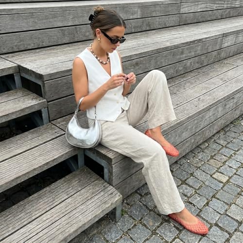 Image of CUSHIONAIRE Siesta Modern Lattice Ballet Flats for Women, Comfortable Slip On Pointed Toe Womens Jelly Shoes