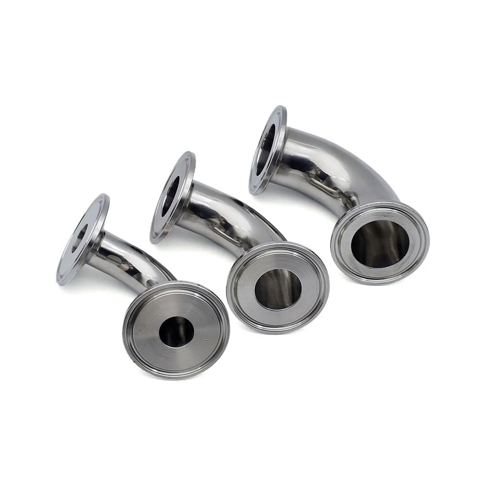 Raccord de Tuyau Coudé 90° à Collier Tri en Acier Inoxydable SS316 (ID 19-108mm, Ferrule OD 50.5-119mm) Poli Miroir Sanitaire pour Brassage Maison & Industrie - 1 Pièce(57mm Ferrule 77.5)