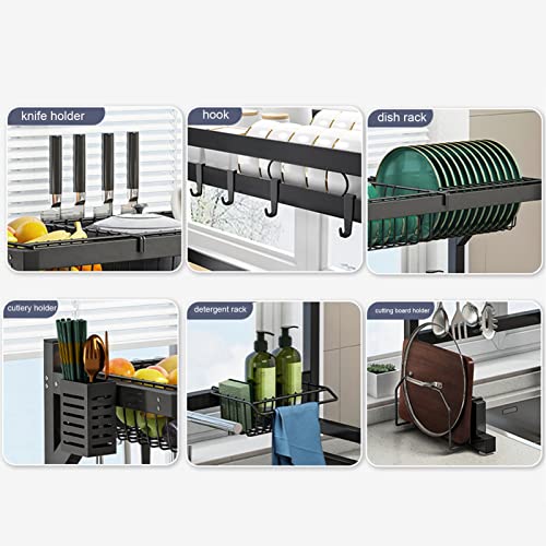 Escurreplatos negro para platos sobre el fregadero, escurridor vertical de acero inoxidable (65 cm)
