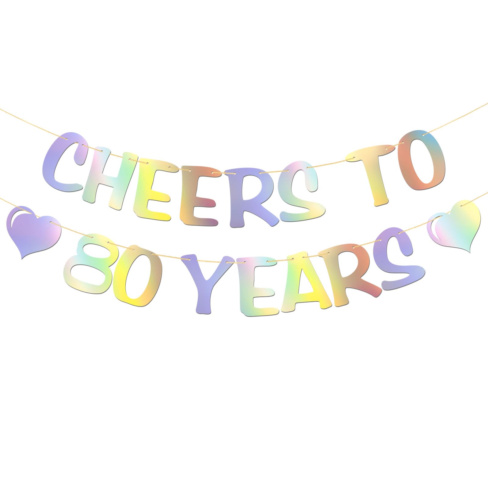 Cheers to 80 Years Banner - 80th Anniversary Party Garland Supplies - Happy 80th Birthday Party Decorations - Laser Rainbow Color