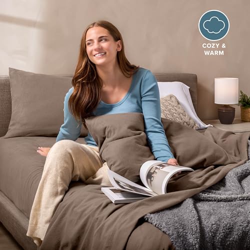 Image of Bare Home Super Soft Fleece Sheet Set (Queen, Taupe) | Extra Plush Polar Fleece, No-Pilling Bed Sheets, All-Season, Cozy Warmth, Deep Pockets 6 to 15 Inches